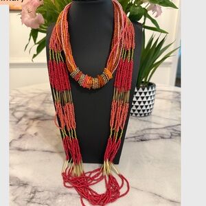 HANDCRAFTED Multi-Strand Seed Bead Necklaces in Red and Orange